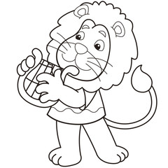 Cartoon Lion Playing a Harp