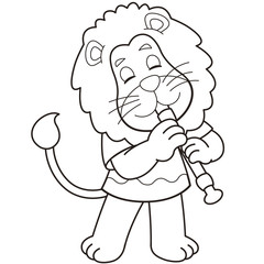 Cartoon Lion Playing an Oboe