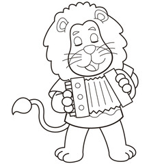 Cartoon Lion Playing an Accordion