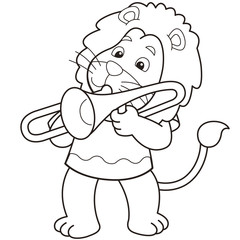 Cartoon Lion Playing a Trombone