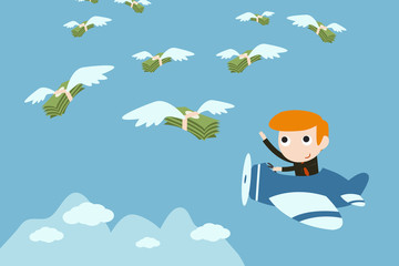 businessman flying to earn money
