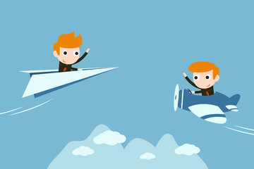 businessman flying with private jet.