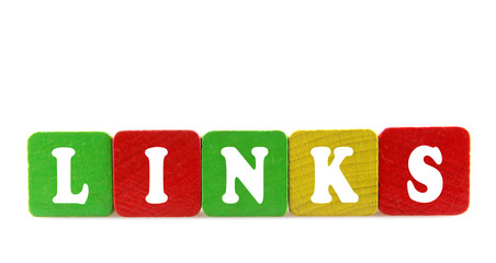 links - isolated text in wooden building blocks