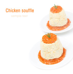 mousse of chicken with pumpkin and red pepper sauce isolated