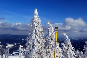 winter on the top of the Lysa hora in Moravskoslezske Beskydy
