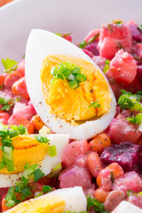 Red beet salad with egg