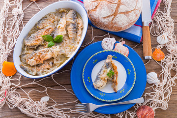 Crossly inlaid fried herrings