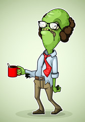 Office zombie with a mug of coffee