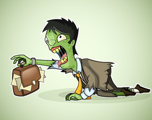 Office zombie crawls with a briefcase in hand