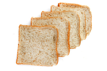 Whole wheat bread on white background