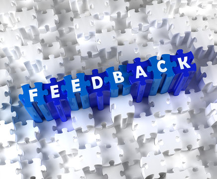 Creative 3D pieces of puzzle and word FEEDBACK