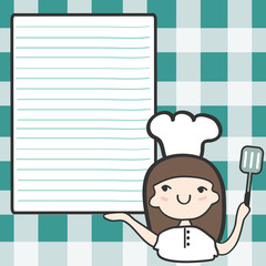 Cute girl chef with an empty space