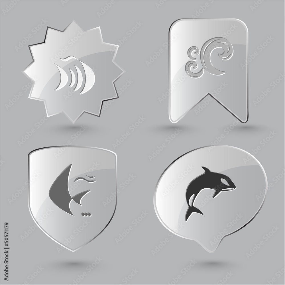 Canvas Prints animal icon set. fish, killer whale, wave. glass buttons.