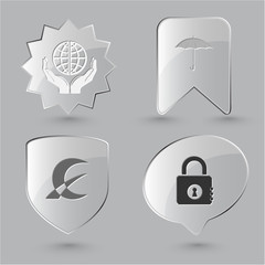 Business icon set. Protection world, closed lock, abstract monet