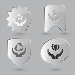 Animal icon set. Protection nature, deer in hands, bird in hands