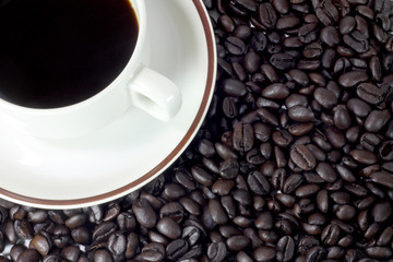 coffee cup with brown coffee beans texture
