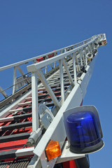stair riser and blue truck Siren of firefighters during an emerg