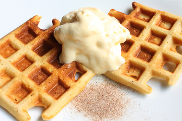 waffles with vanilla ice-cream
