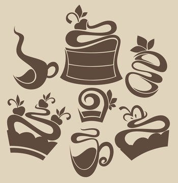 Vector collection of cakes and sweet drinks