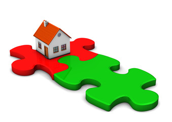 House Puzzle Pieces Green Red