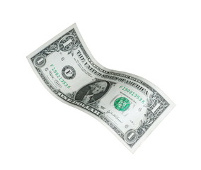 Billete de un dólar en fondo blanco.