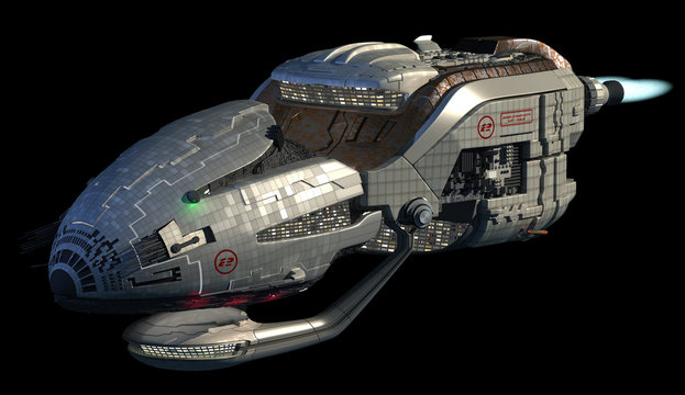 3D model of futuristic space ship in deep space travel