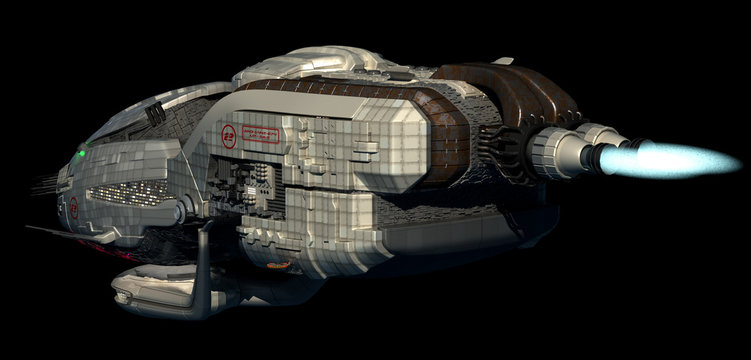 Futuristic 3D spaceship in deep space travel