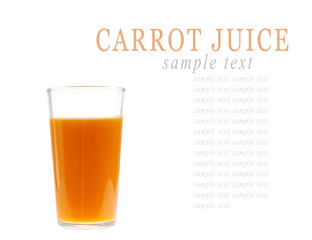 Glass of carrot juice isolated on white