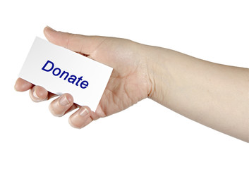Hand with card DONATE