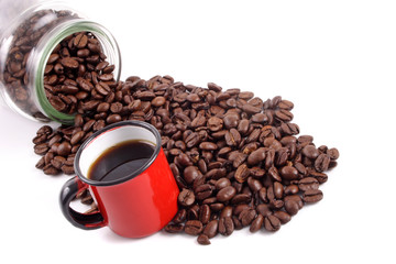 Coffee cup and beans