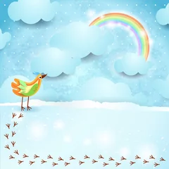 Photo sur Plexiglas Arc en ciel Fond de ciel avec oiseau
