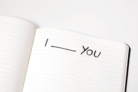 Notebook with words i love you, express emotions, isolated