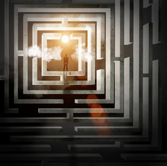 Silhouette of businessman in maze