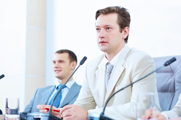 Two businessmen at meeting