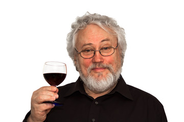 A senior and red wine