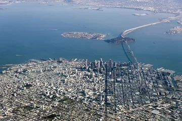 Meubelstickers San Francisco Aerial Photograph of downtown San Francisco and the Bay