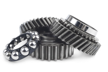 real stainless steel gears isolated over white background