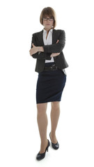 Young businesswoman standing with arms crossed on white - obrazy, fototapety, plakaty