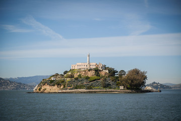 Alcatraz Island seen from boat.