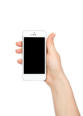 Mobile cell phone in hand with blank black screen