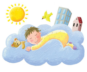 Obraz premium Baby sleeping on cloud