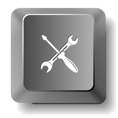 Screwdriver and spanner. Vector computer key.