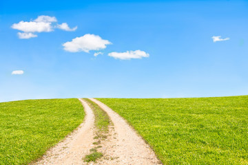 rural road leading to the top of the green hill