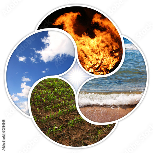 Elemente Erde Feuer Wasser Luft "Vier Elemente - Feuer, Wasser, Erde, Luft - als YinYang-Symbole