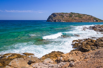 Rocky Bay view with blue lagoon on Crete, Greece