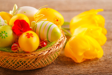 Easter eggs in a wicker basket