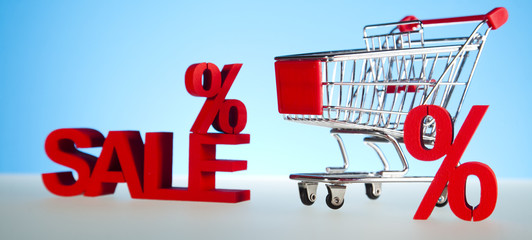Concept discount, Shopping cart with sale