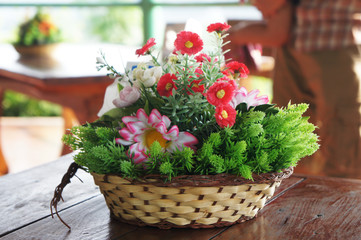 Decoration artificial flower in basket