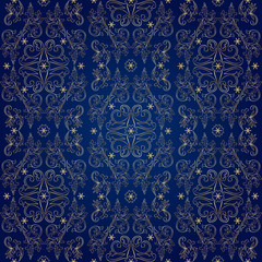 Floral vintage seamless pattern on blue background