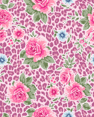 classic roses over seamless animal background
